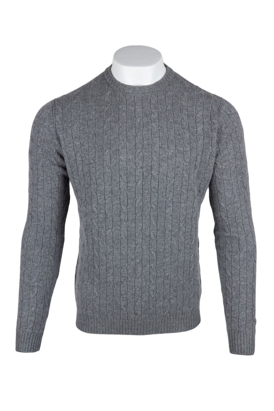 Men's Cable Crew Neck Cashmere Sweater