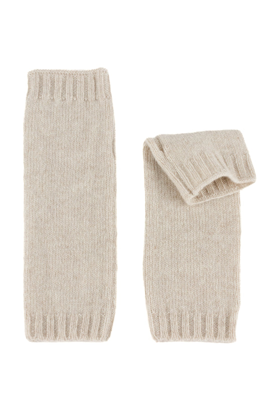 Light natural knitted cashmere wrist warmers, made in Scotland by Love Cashmere