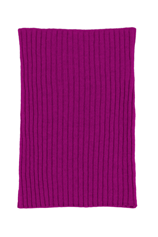 Pink knitted ribbed cashmere snood scarf, made in Scotland by Love Cashmere