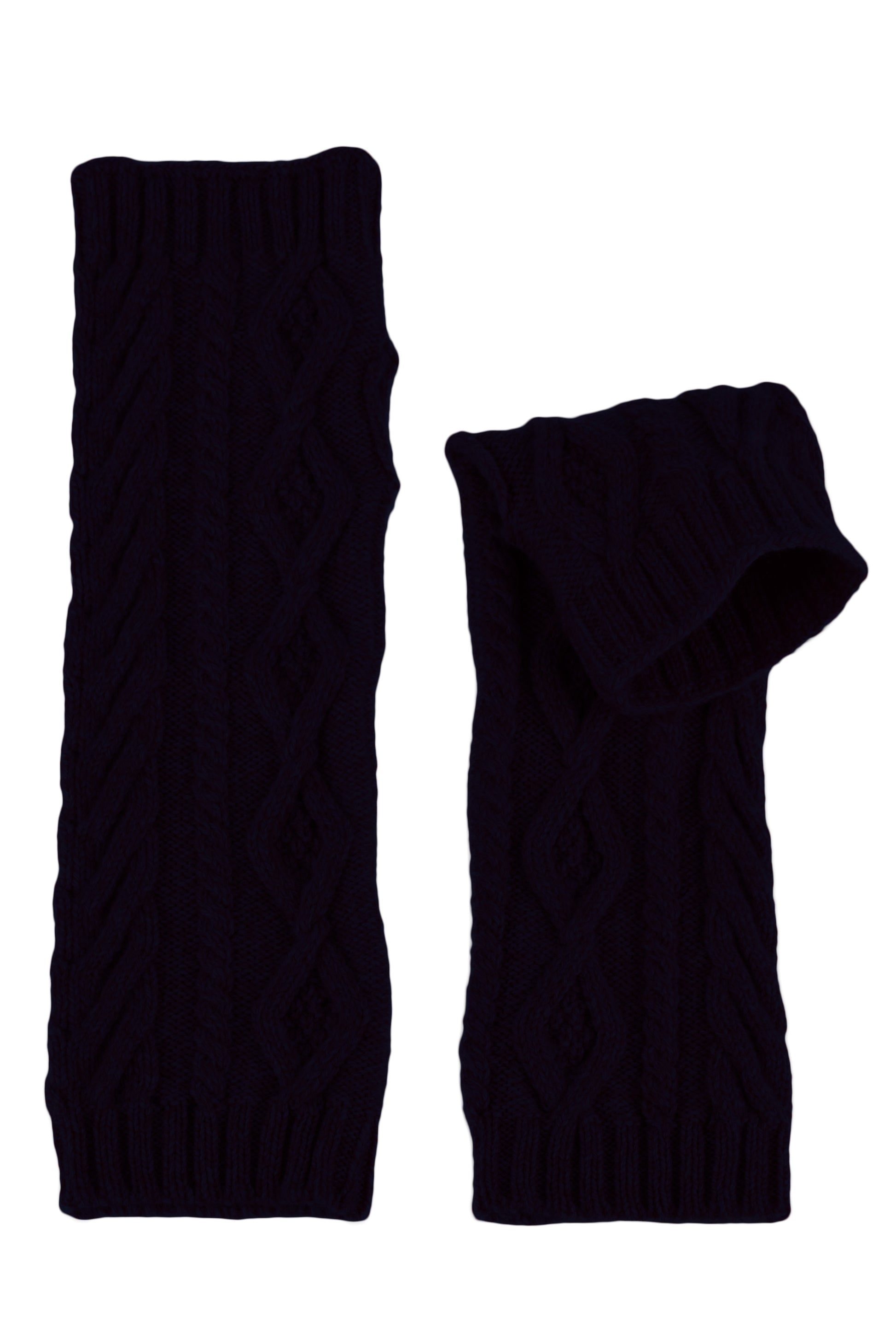 Navy blue knitted aran cable cashmere arm warmers