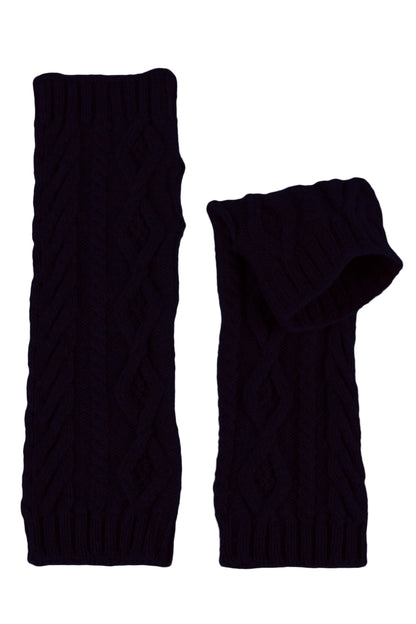 Navy blue knitted aran cable cashmere arm warmers