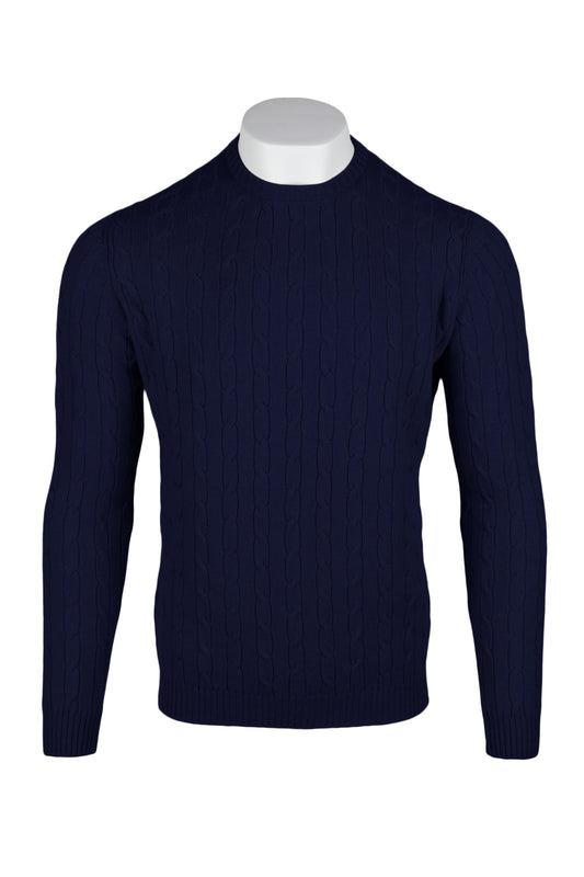 Men's Cable Crew Neck Cashmere Sweater
