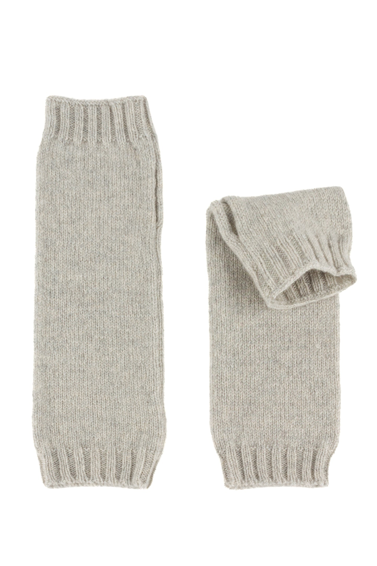Pale grey knitted cashmere wrist warmers, made in Scotland by Love Cashmere
