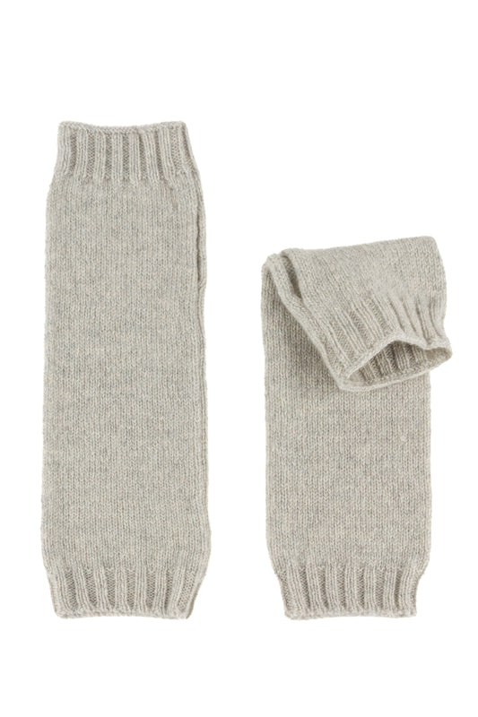 Pale grey knitted cashmere wrist warmers, made in Scotland by Love Cashmere