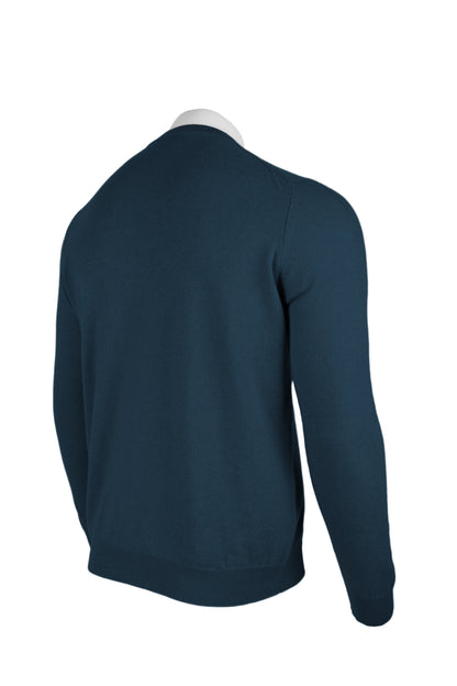 Petrol Blue - Back Side | Men's Knitted Classic Crew Neck Cashmere Sweater