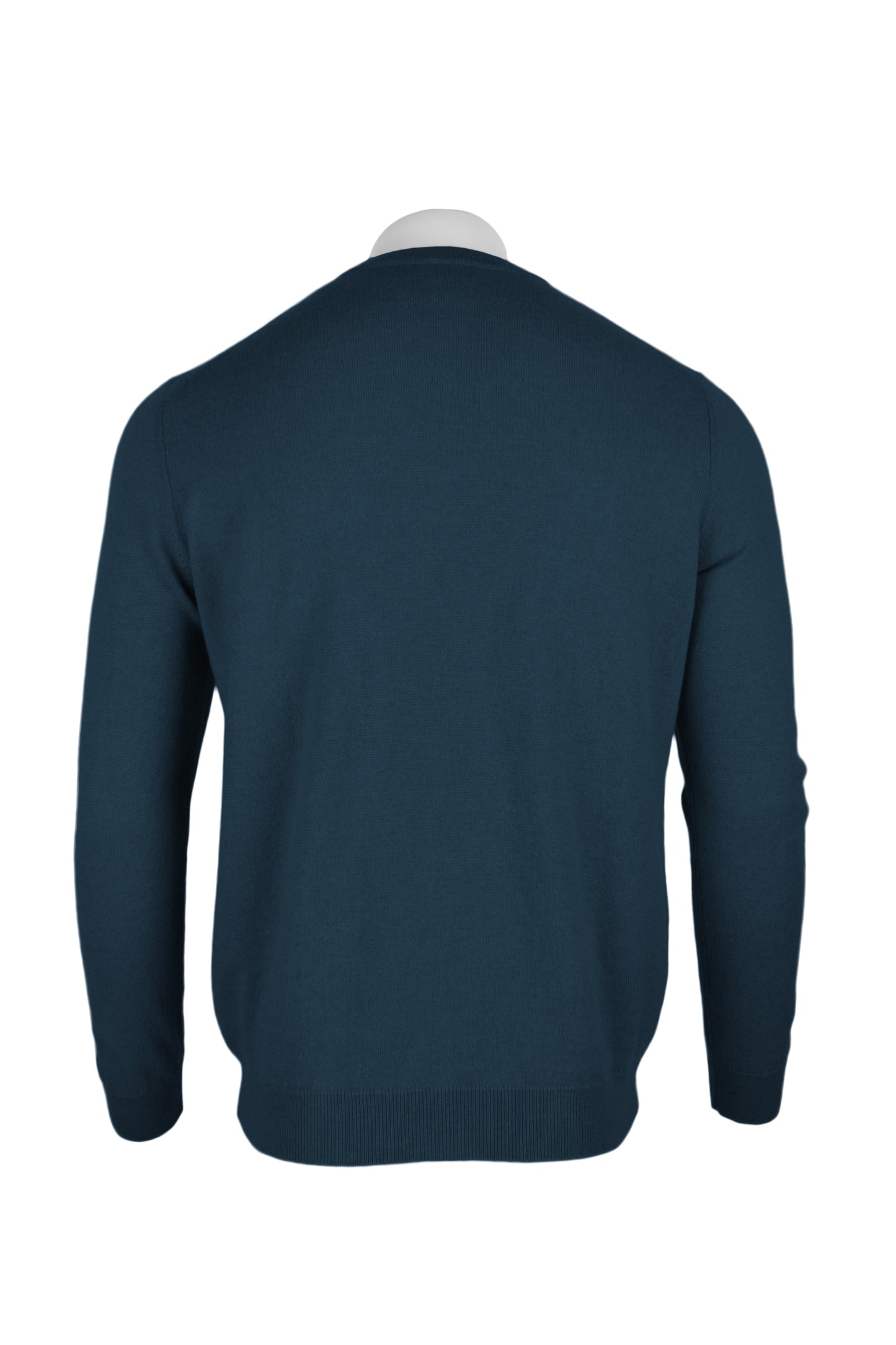 Petrol Blue - Back | Men's Knitted Classic Crew Neck Cashmere Sweater