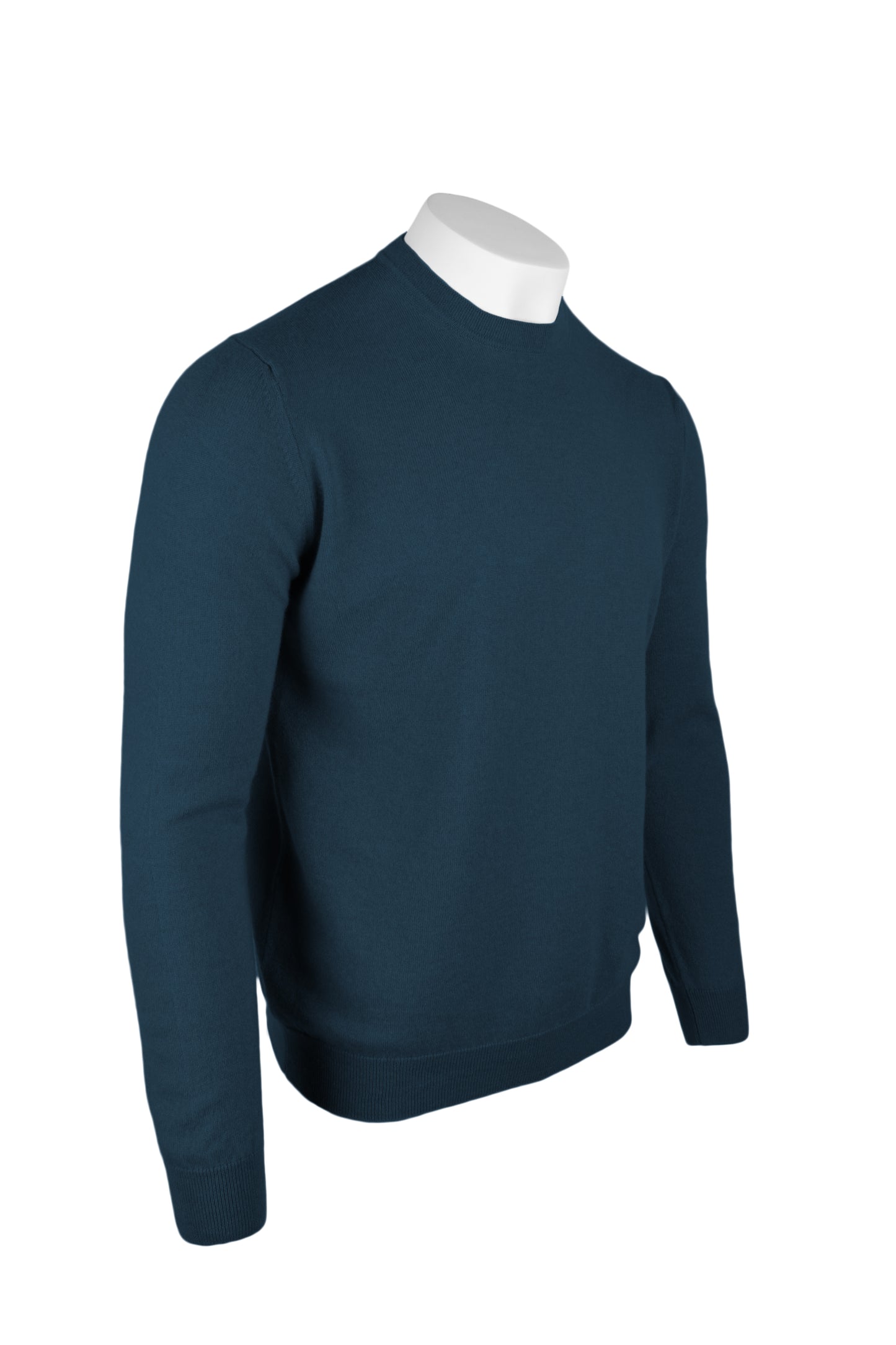 Petrol Blue - Front Side | Men's Knitted Classic Crew Neck Cashmere Sweater