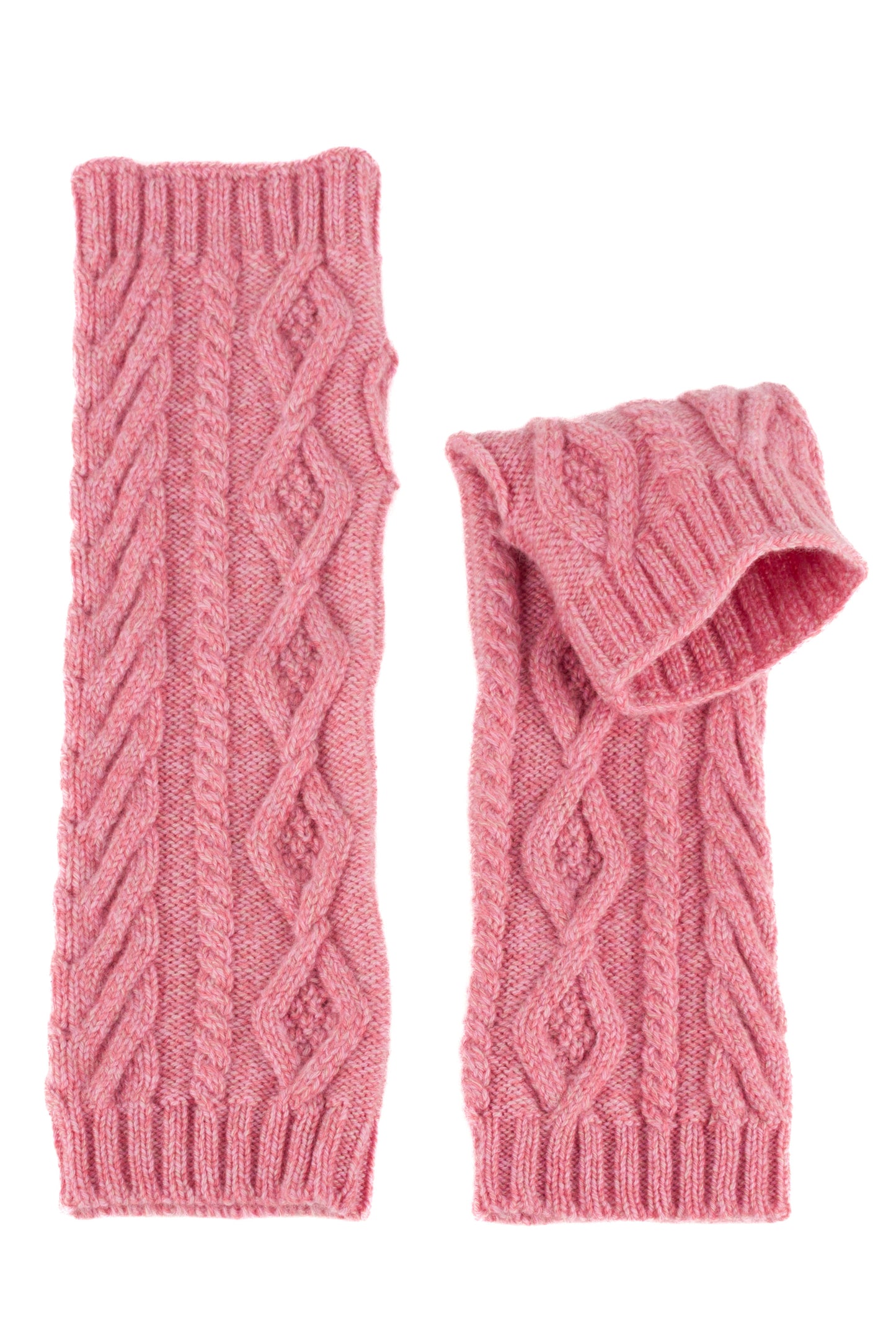 Pink knitted aran cable cashmere arm warmers