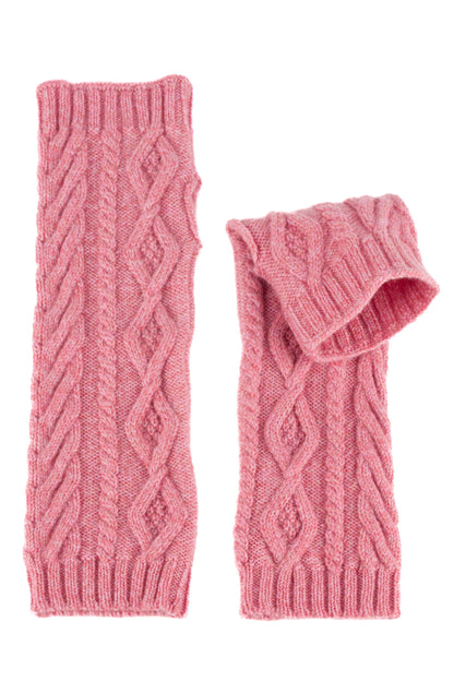 Pink knitted aran cable cashmere arm warmers