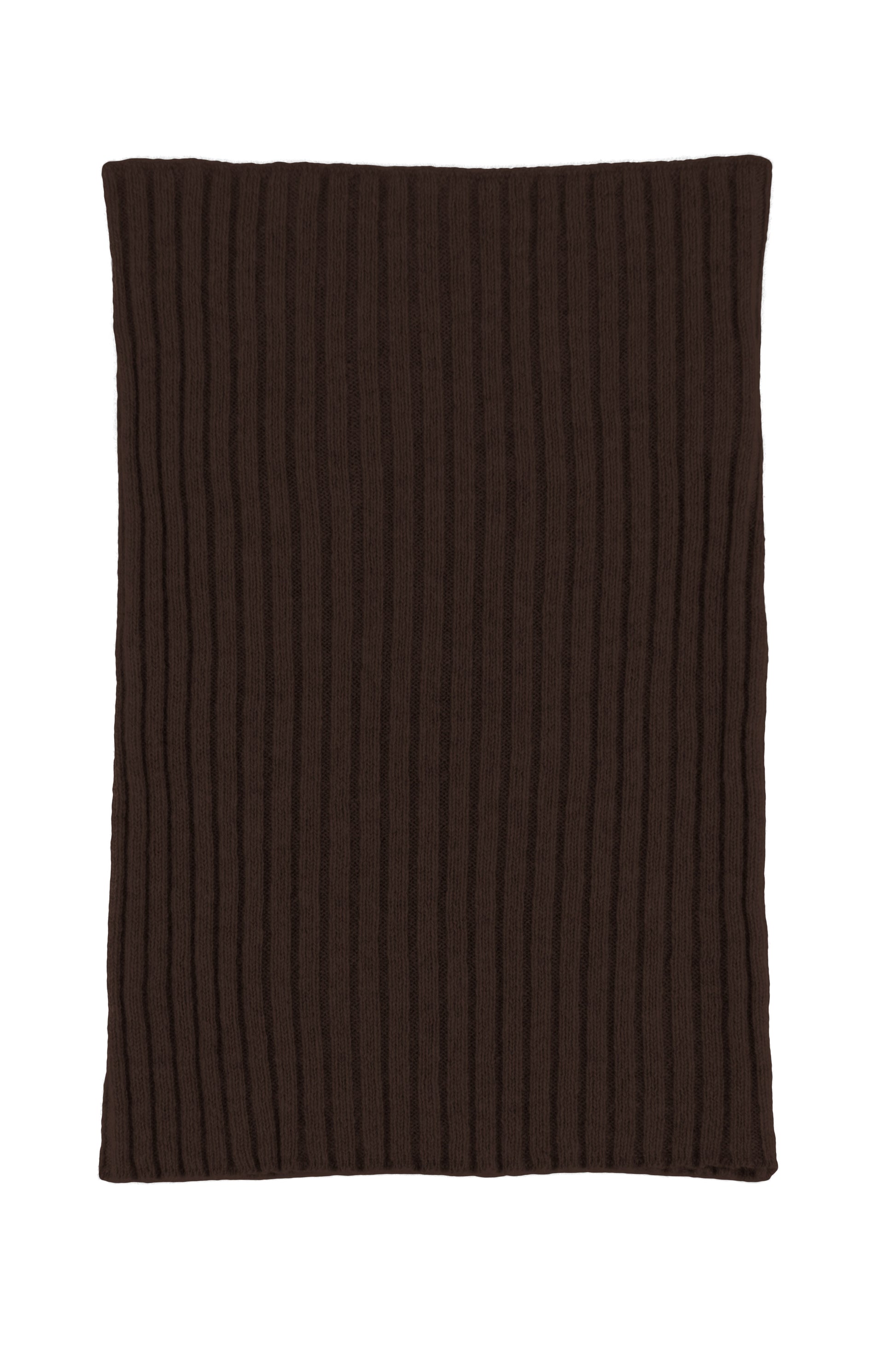 Brown knitted ribbed cashmere snood scarf, made in Scotland by Love Cashmere