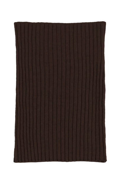 Brown knitted ribbed cashmere snood scarf, made in Scotland by Love Cashmere