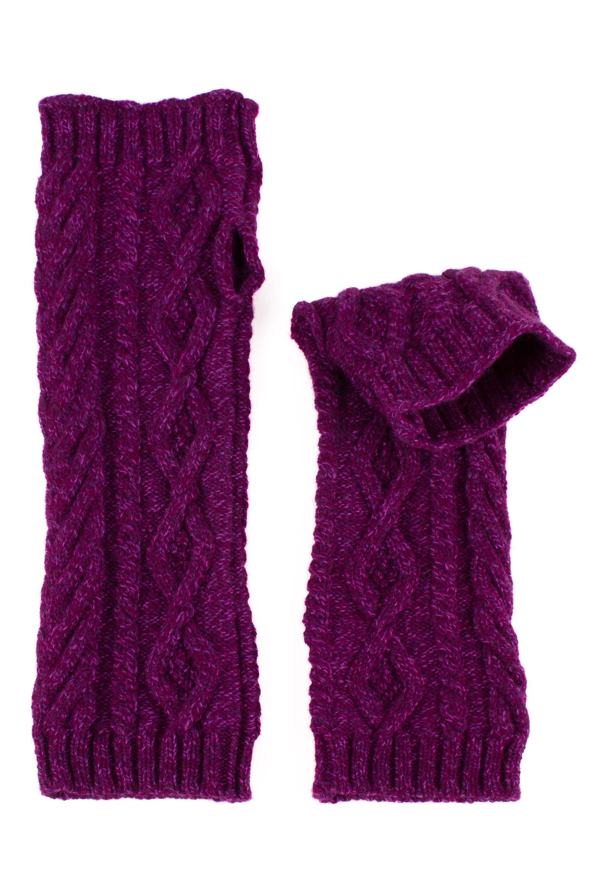 Purple knitted aran cable cashmere arm warmers