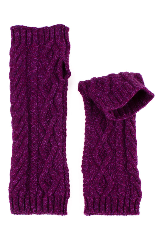 Purple knitted aran cable cashmere arm warmers