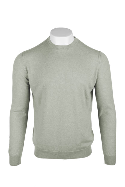Putty Grey - Front | Men's Knitted Classic Crew Neck Cashmere Sweater