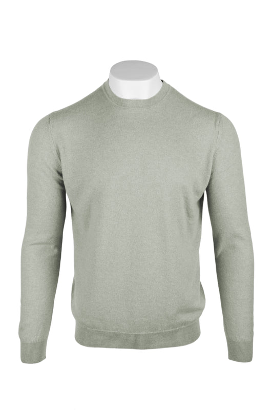 Putty Grey - Front | Men's Knitted Classic Crew Neck Cashmere Sweater