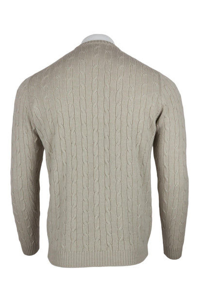 Men's Cable Crew Neck Cashmere Sweater