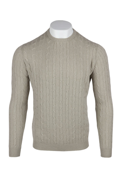 Men's Cable Crew Neck Cashmere Sweater