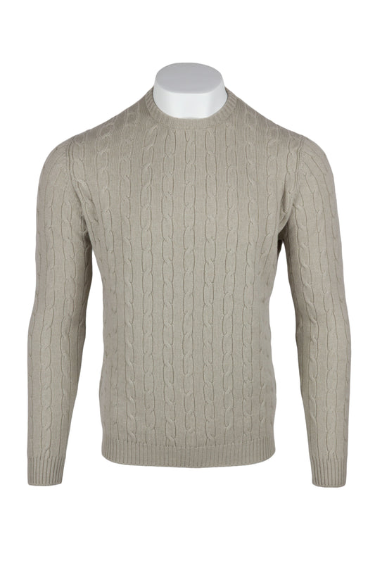 Men's Cable Crew Neck Cashmere Sweater