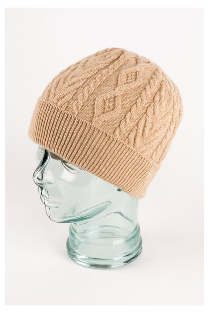 Aran Cable Cashmere Beanie Hat