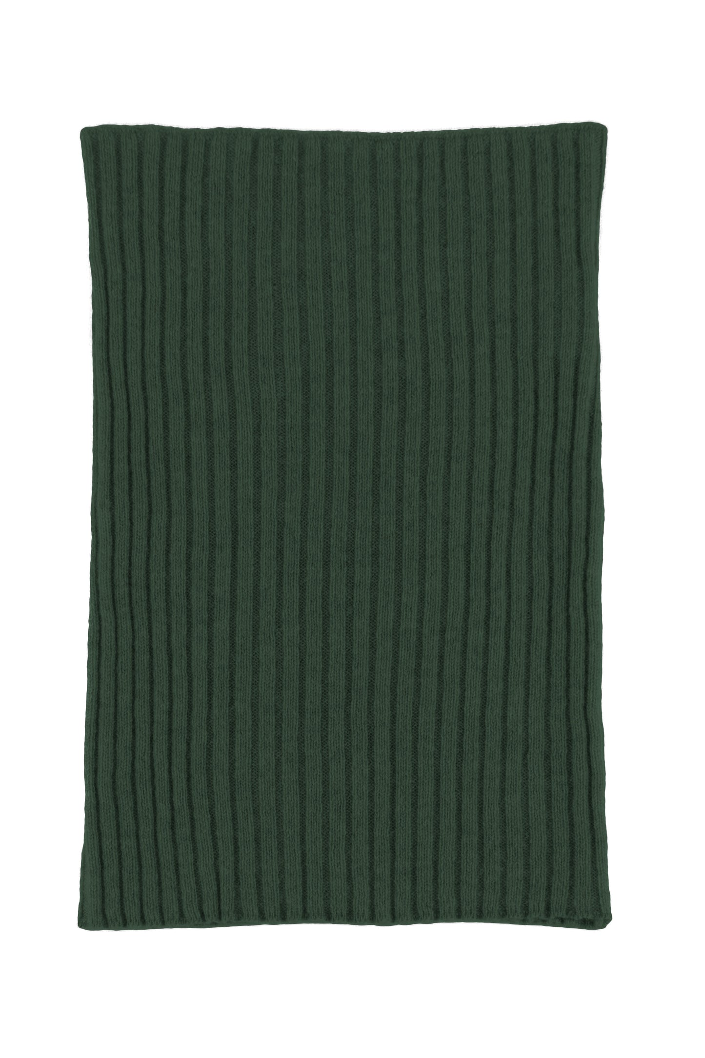 Green knitted ribbed cashmere snood scarf, made in Scotland by Love Cashmere