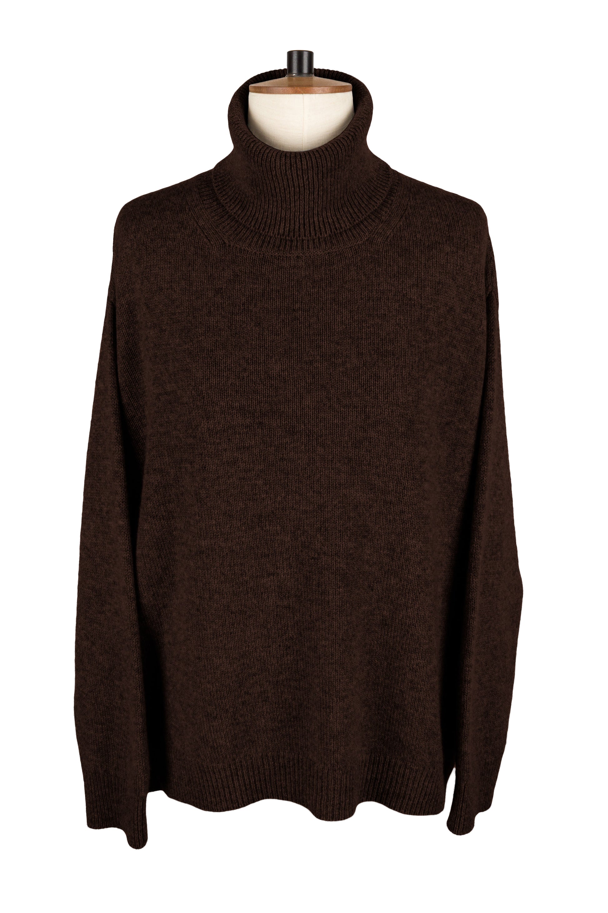 Women's porcupine brown knitted cashmere roll neck sweater, made in Scotland by Love Cashmere