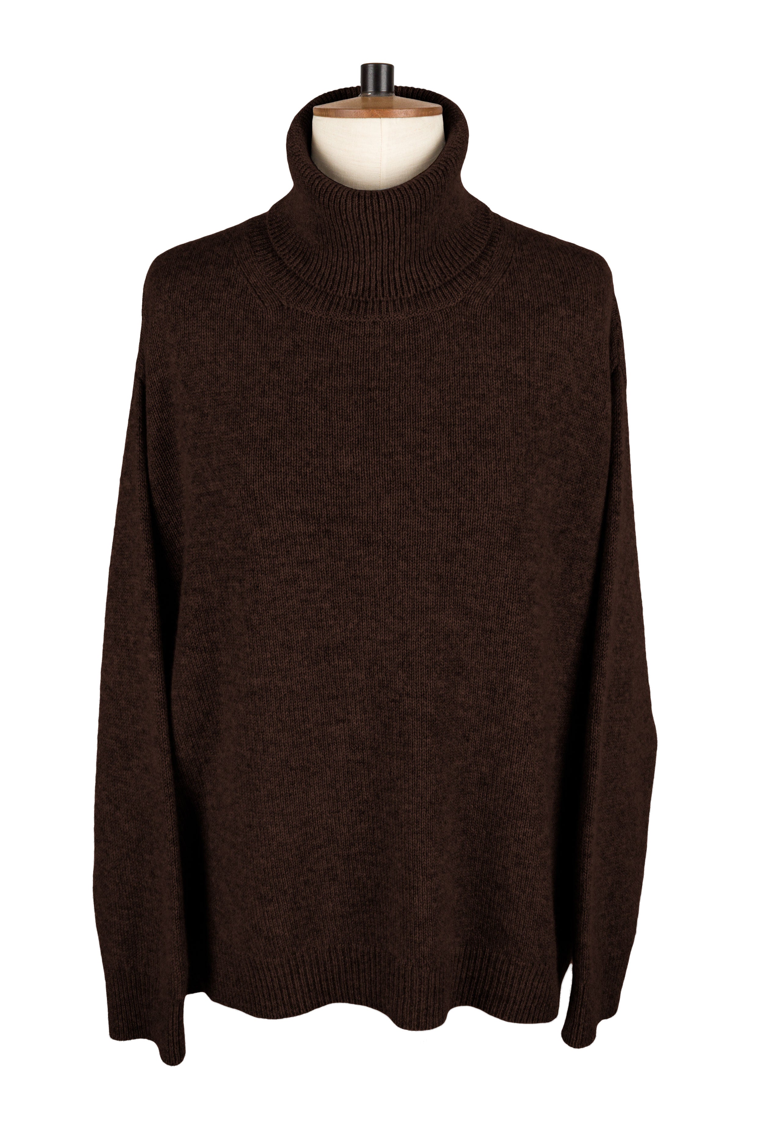 Women's porcupine brown knitted cashmere roll neck sweater, made in Scotland by Love Cashmere